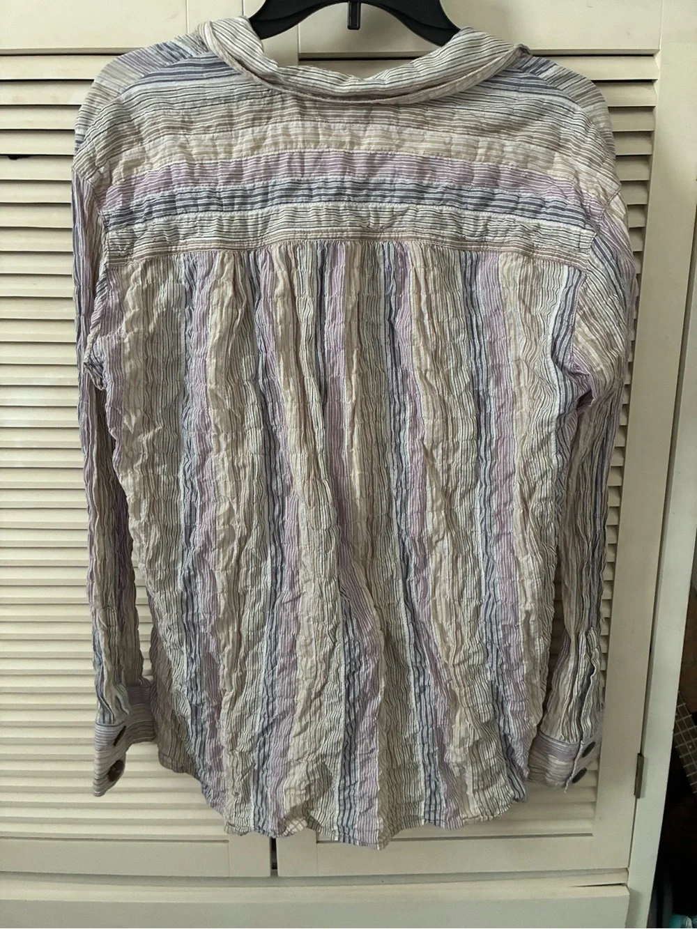 Free People Crinkle Striped Button-Down Shirt - Lavender & Cream